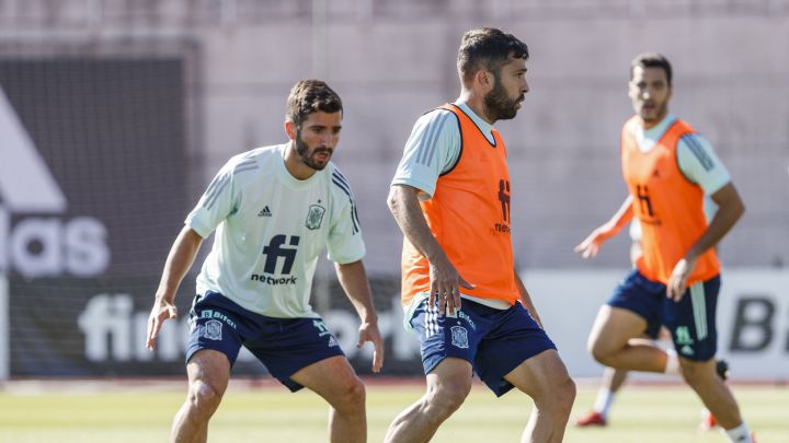 Jordi Alba durante un entrenamiento con la selección española.