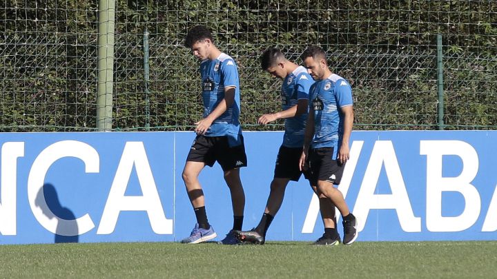 Los lesionados Menudo y Trilli junto al operado Valín, que ultima su alta.