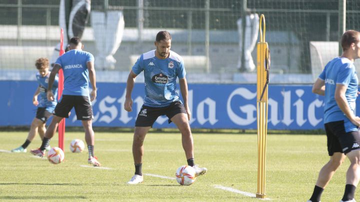 Borges, en el entrenamiento del Deportivo.