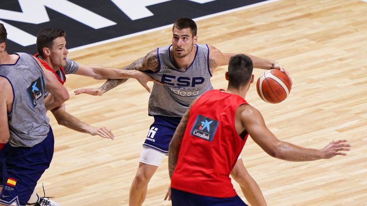 Juancho Hernangómez, durante un entrenamiento con la Selección en Madrid.