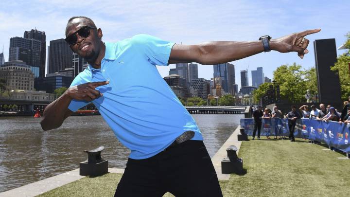 El atleta jamaicano Usain Bolt posa para los fotógrafos con motivo de su asistencia a la presentación de las Series Nitro de Atletismo en Vitoria, Australia, el 4 de noviembre de 2016.