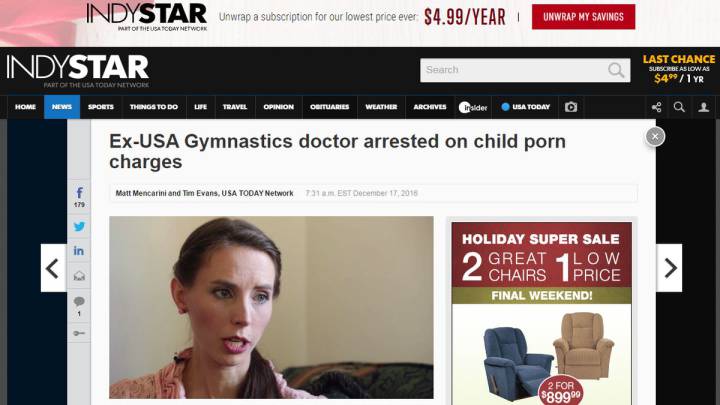 Escándalo: el exmédico de gimnasia de USA, acusado de abusos y pornografía infantil