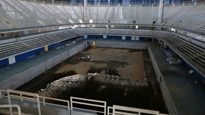 Estado actual del Centro Acuático del Parque Olímpico de Río de Janeiro.