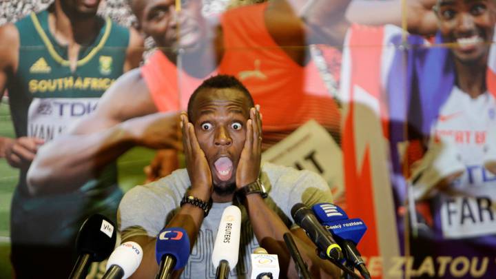 Usain Bolt en la rueda de prensa de la Golden Spike, en Ostrava.