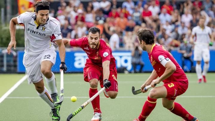Imagen del partido del España vs Bélgica de hockey hierba.