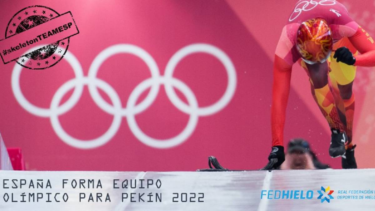 Cartel promocional de la Real Federación Española de Deportes de Hielo para formar equipo de skeleton para los Juegos Olímpicos de Invierno de Pekín 2022.