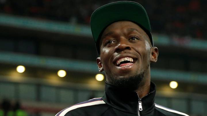 Usain Bolt, en el descanso del Inglaterra-Estados Unidos que presenció en Wembley.