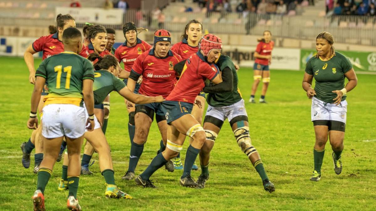 Imagen de un partido de las Leonas de la selección española de rugby ante Sudáfrica.
