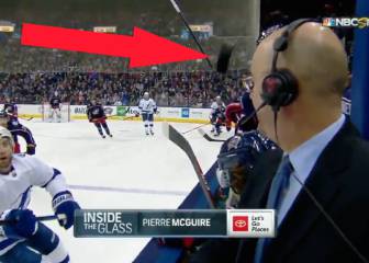 Miracle escape as hockey puck misses presenter's head