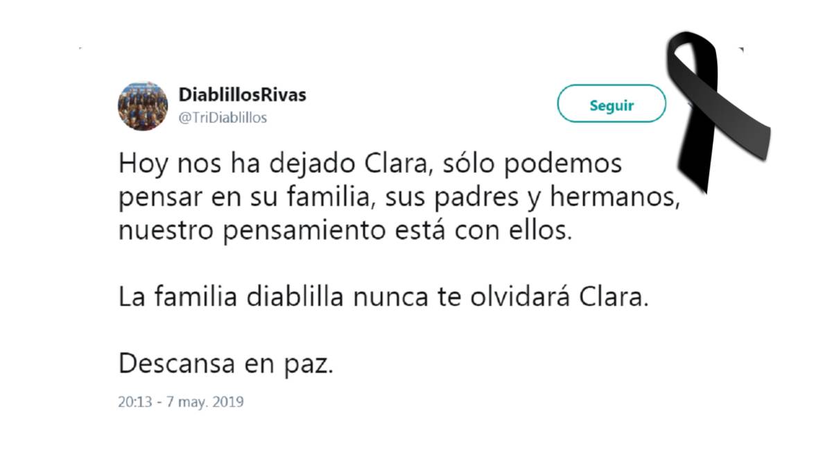Los Diablillos de Rivas lamentaron en redes sociales la muerte de su joven triatleta Clara Martínez.