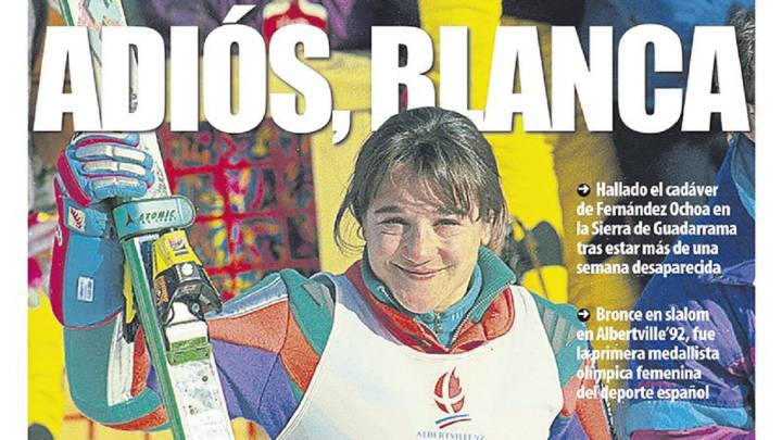 Portada del Mundo Deportivo del 5 de septiembre de 2019, dedicada a Blanca Fernández Ochoa.