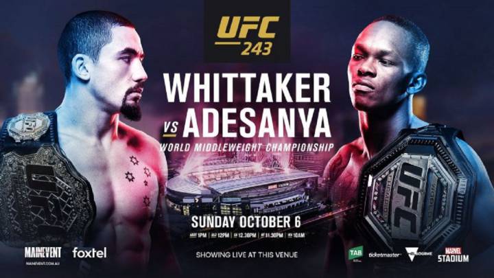 UFC 243: cartelera, horario, TV y cómo ver Whittaker - Adesanya