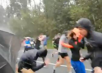 La peligrosa granizada de la Behobia que obligó a los corredores a ir de espaldas