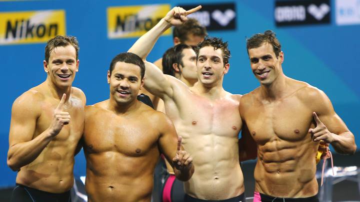 Cesar Cielo, Felipe Franca Silva, Marcos Macedo y Guilherme Guido.