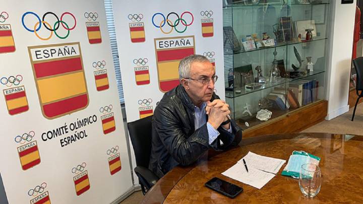 Alejandro Blanco, durante la videoconferencia en la que se ha conocido la donación del Comité Olímpico Chino de 9.000 mascarillas sanitarias.