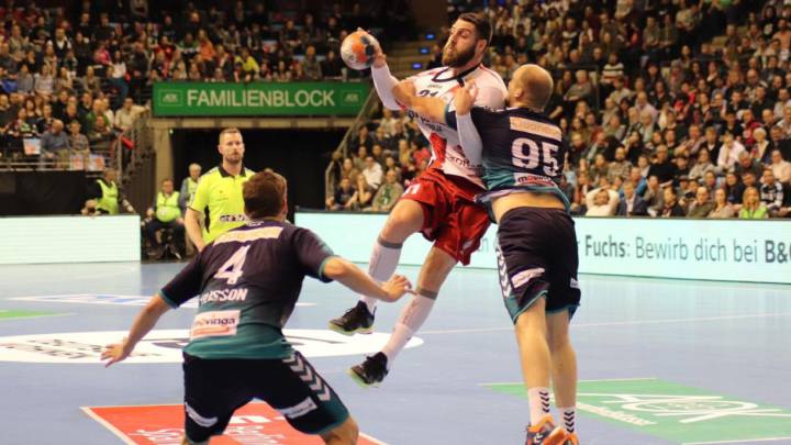 Imagen de un partido de la EHF Cup entre el Füchse Berlín y el Balonmano Ciudad de Logroño.