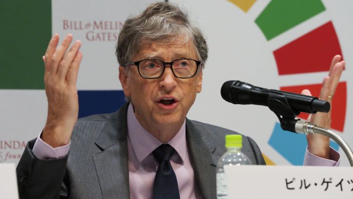 Bill Gates, durante una rueda de prensa de la presentación del proyecto "Our Global Goals" en Tokio en 2018.