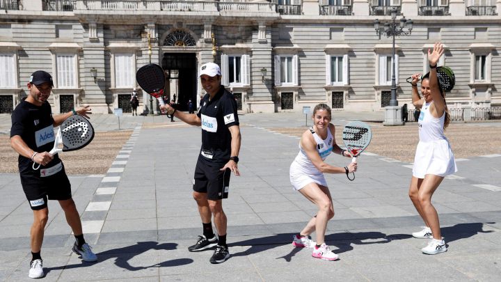 Sanyo, Belasteguín, Alendra Salazar y Gemma Triay en la presentación del Open de Madrid.