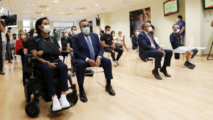 Teresa Perales, Miguel Carballeda, José Manuel Franco y Ricardo Ten, durante el acto de presentación del equipo parlaímpico español para los Juegos de Tokio 2020.