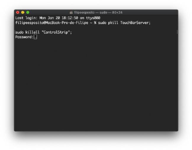 reset touchbar