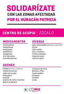 Centros de acopio en el país por el Huracán Patricia
