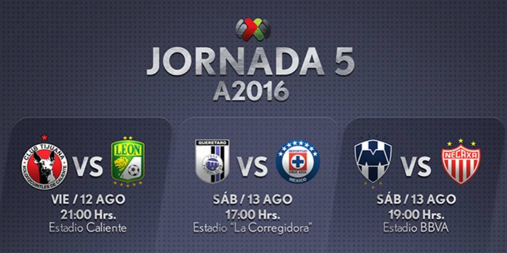 Liga MX | Fechas y horarios de la Jornada 5 del Apertura 2016 en la ... Liga MX | Fechas y horarios de la Jornada 5 del Apertura 2016 en la ...