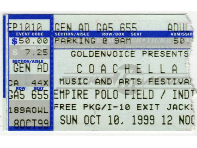 Boleto de la primera edición de Coachella en 1999.