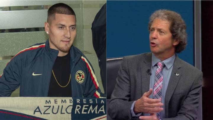 Nico Castillo en su llegada a México para firmar con América y Brailovsky durante un programa en Fox Sports.