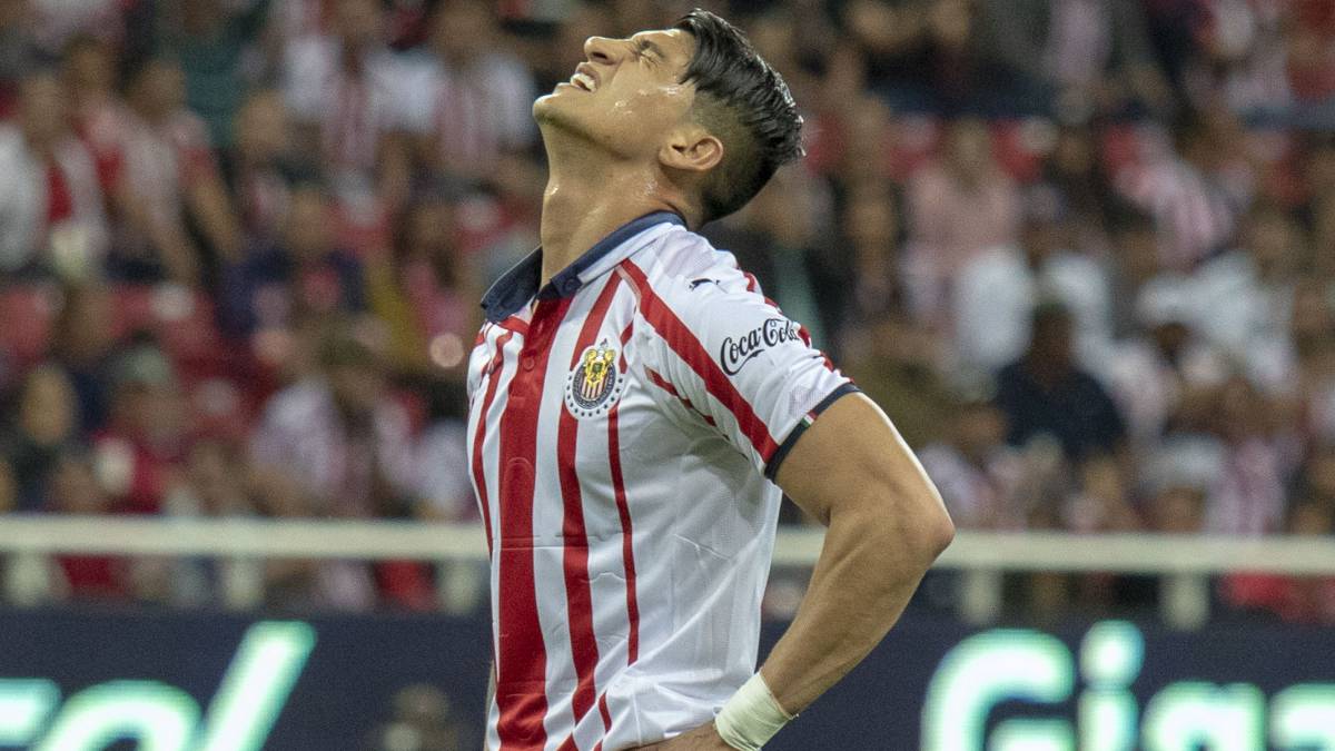 Alan Pulido se lamenta una jugada.