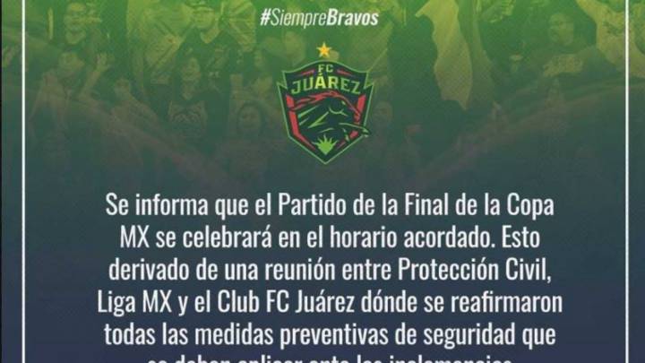 FC Juárez confirma que se jugará Final frente al América