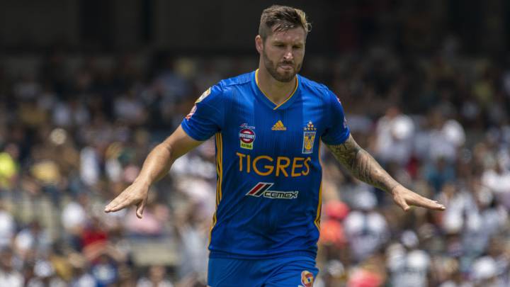 André-Pierre Gignac celebra su gol 105 con Tigres en Ciudad Universitaria.