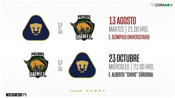 Pumas y Potros intercambian fecha de sus partidos de Copa