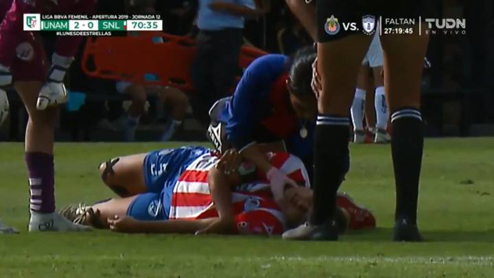 Ivonne Santillán cayó desmayada en el Pumas contra San Luis