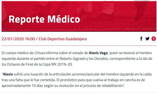 Parte médico Alexis Vega