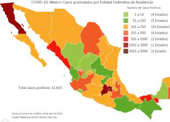Mapa y casos de coronavirus en México por estados hoy 24 de abril