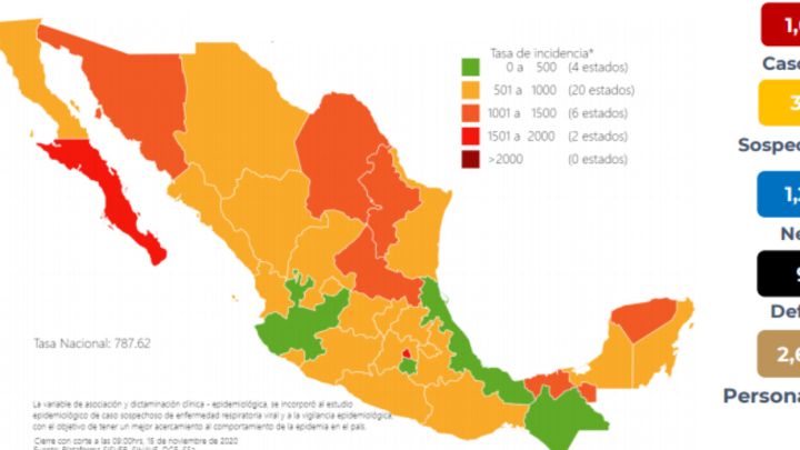 Mapa, muertes y casos de coronavirus en México por estados hoy 16 de noviembre