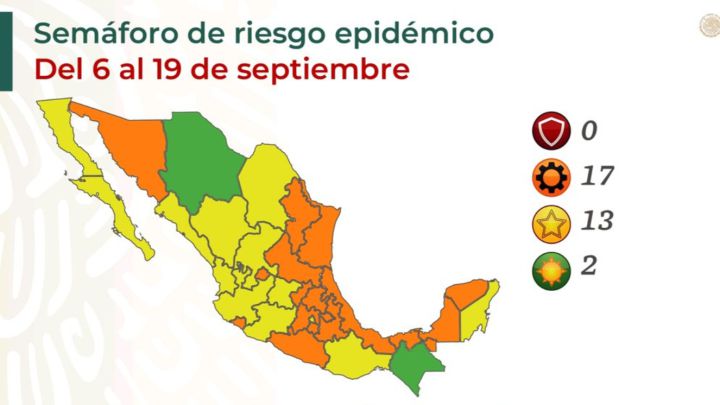 Semáforo COVID en México por estados: así queda el mapa del 6 al 19 de septiembre