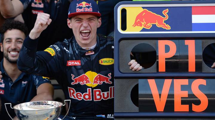 Max Verstappen celebrando su victoria en el GP de España 2016.