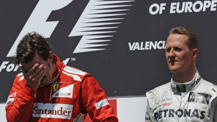 Alonso y Schumacher en el último podio del alemán, Valencia 2012.