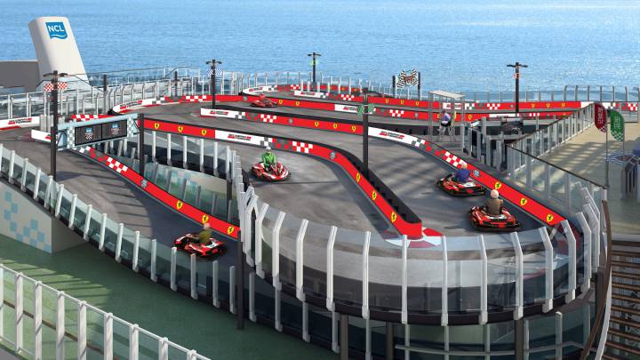 ¿Qué tal este transatlántico con pista para carreras de karts?