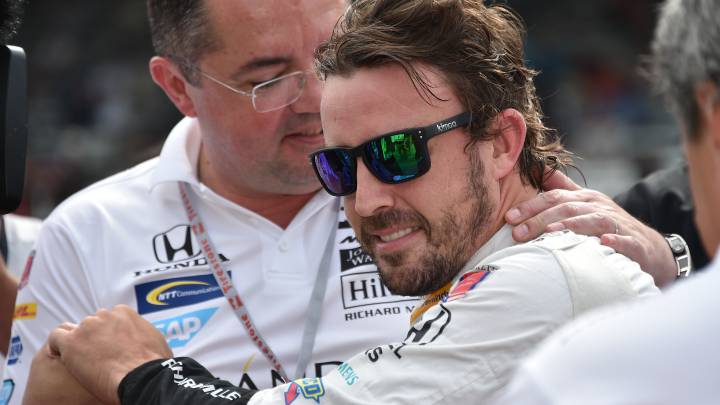Boullier y Fernando Alonso en la Indy 500.