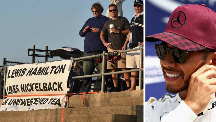 La pancarta que unos fans de la IndyCar le dedicaron a Lewis Hamilton en Texas.