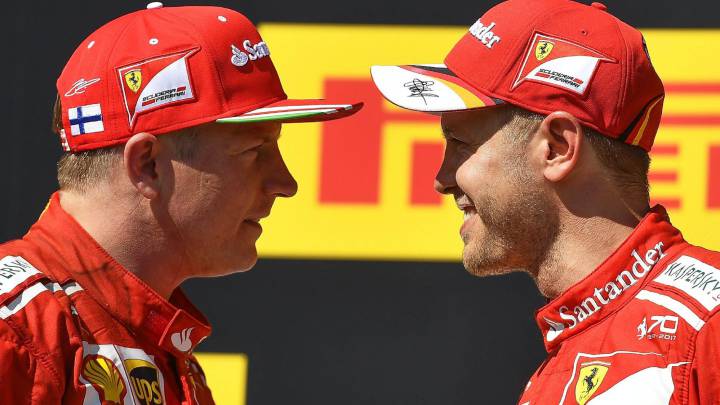Raikkonen y Vettel en el podio de Hungría.