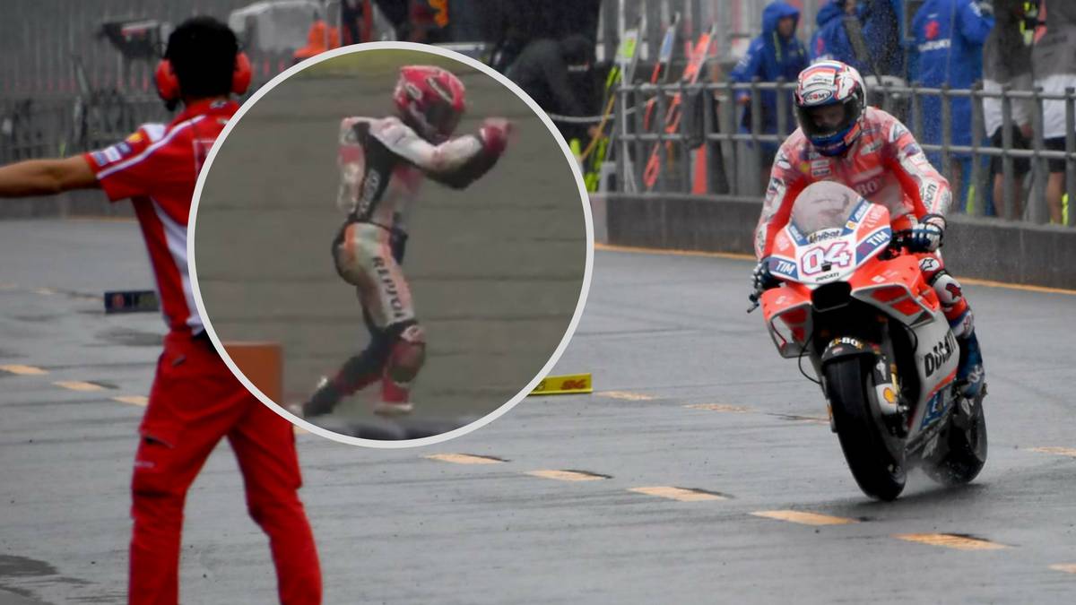 Dovizioso con la Ducati y Márquez tras caerse en Motegi.