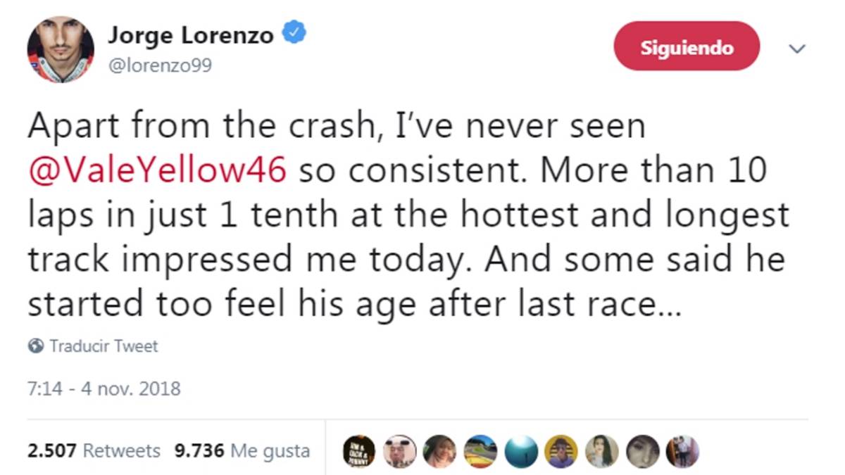 Lorenzo alaba a Rossi: "Nunca lo había visto tan consistente"