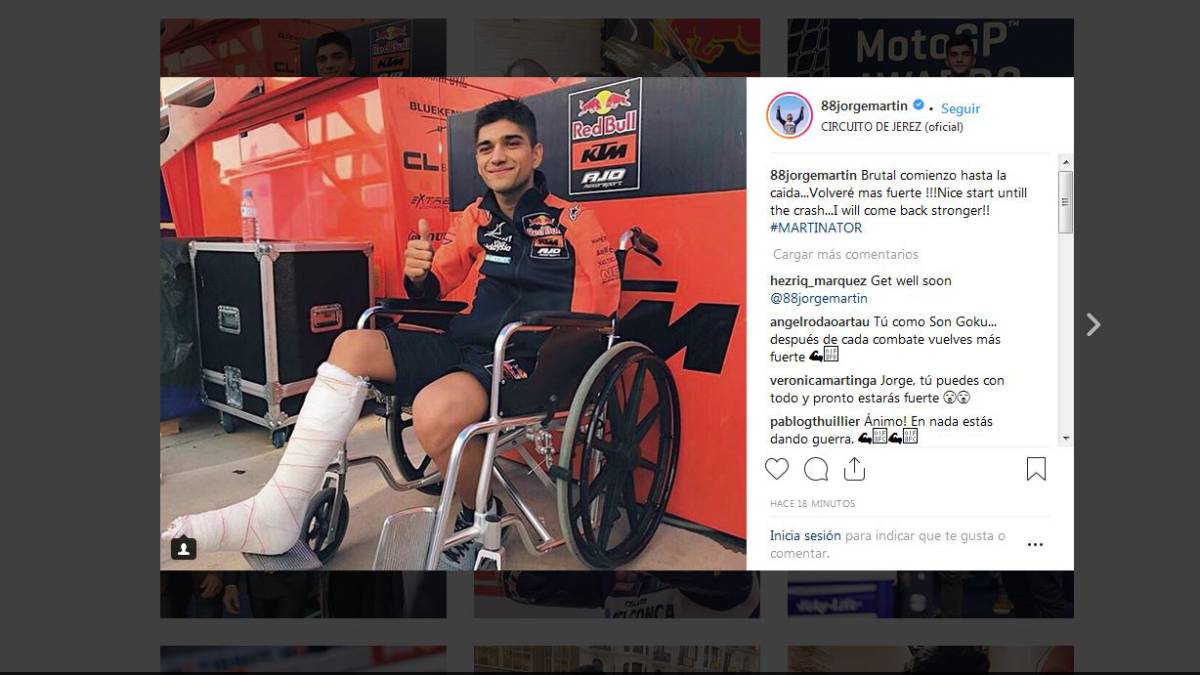 Jorge Martín: tres fracturas al caerse en su estreno de Moto2