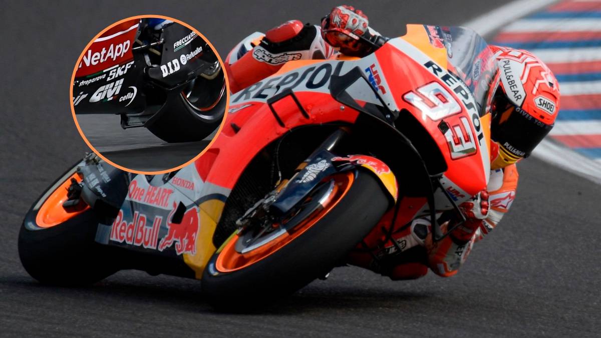 Márquez con la Honda y el spoiler de Ducati.