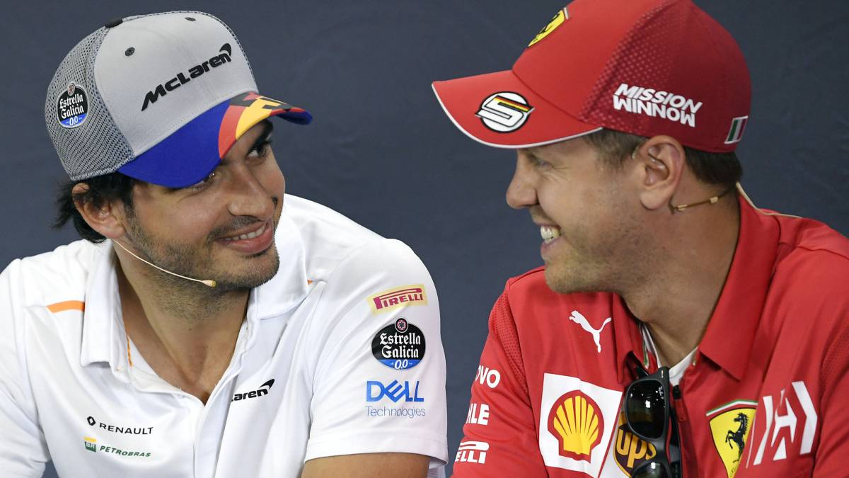 Carlos Sainz y Sebastian Vettel, en la rueda de prensa de la FIA.