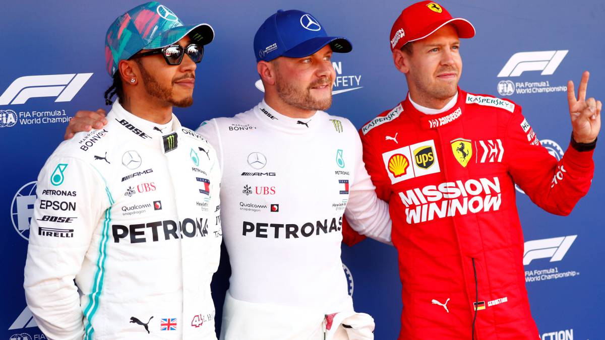 Hamiton, Bottas y Vettel.