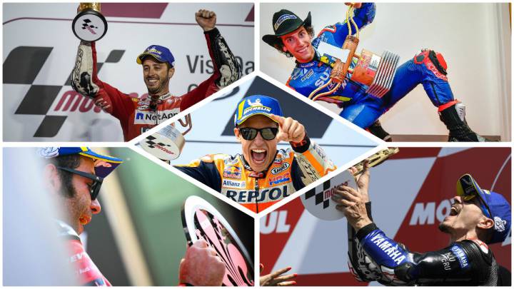 Cinco ganadores diferentes en nueve carreras (Dovizioso, Rins, Márquez, Petrucci y Viñales).